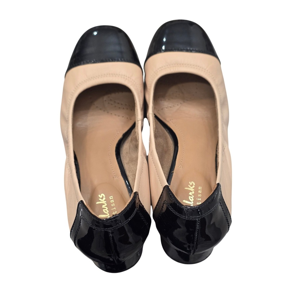 Clarks Artisan Quiet Luxury Cap Toe Ballet Flats Nude Black Leather 7.5M Preppy - Picture 4 of 6